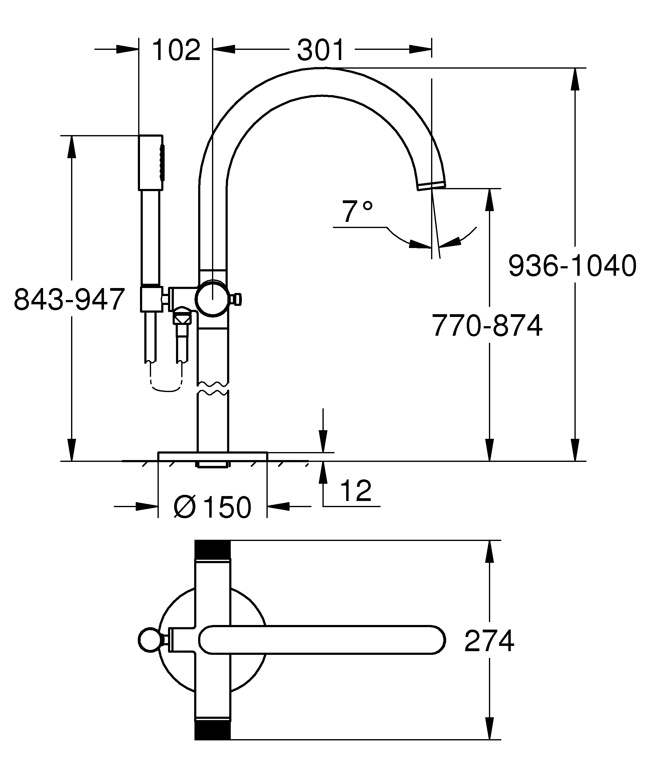 Wannenbatterie Atrio Private Collection 25229, Bodenmontage, Knopfbetätigung mit Einlagen, Fertigmontageset für 45 984, chrom