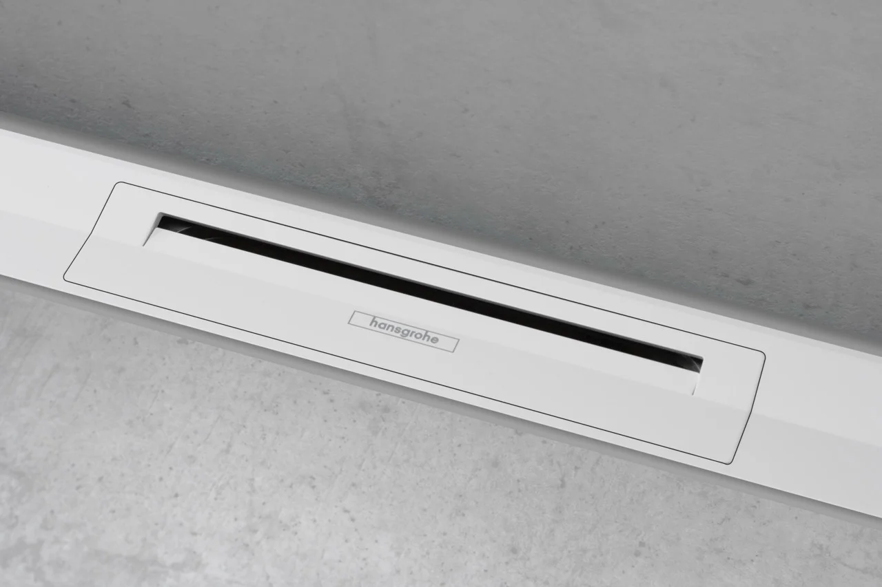 Hansgrohe RainDrain Flex Duschrinne 1000 mm, wandangebunden, höhenverstellbar, Edelstahl V2A, Mattweiß
