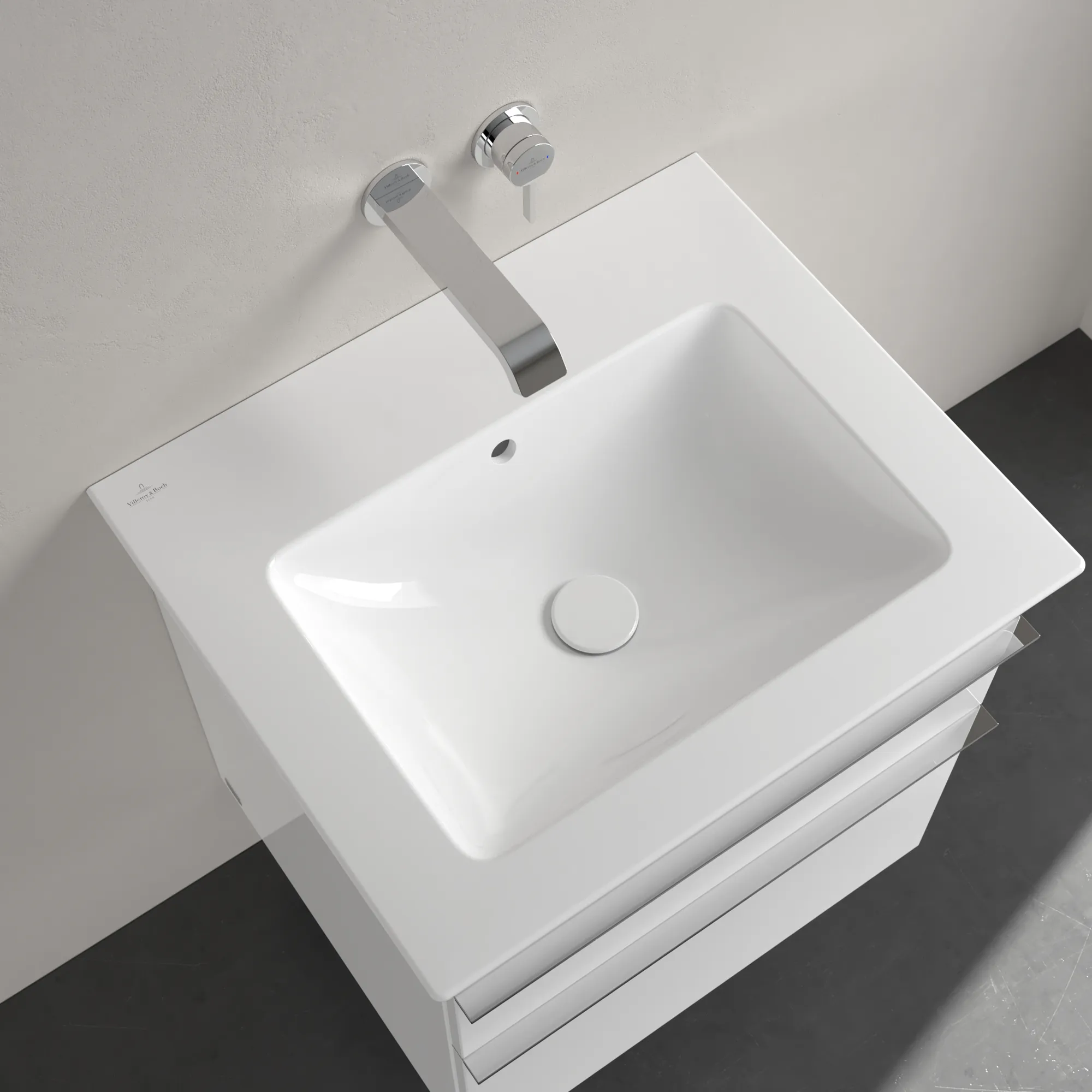 Villeroy & Boch Wandwaschtisch „Venticello“ 600 × 505 × 165 mm, für Becken mittig, ohne Hahnlochbohrung in Weiß Alpin
