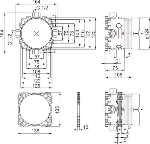 HA UP-Rohbauset Bade- und Brausearmatur HANSABLUEBOX 8000 G1/2 DN15