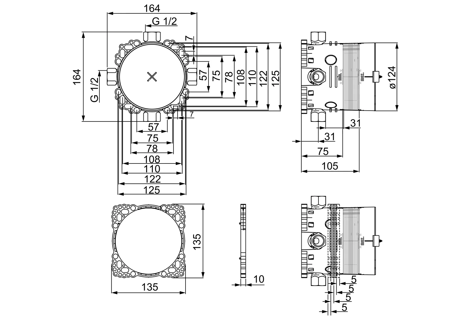 HansaBLUEBOX UP-Rohbauset Bade- und Brausearmatur HansaBLUEBOX 8000 G1⁄2 DN15