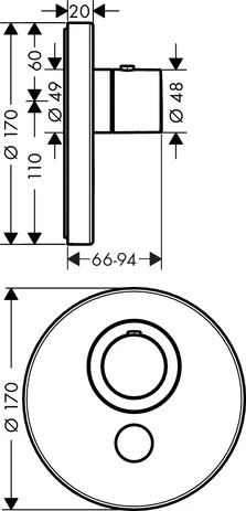 Thermostat UP Axor ShowerSelect Highflow FS 1 Verbraucher rund chrom