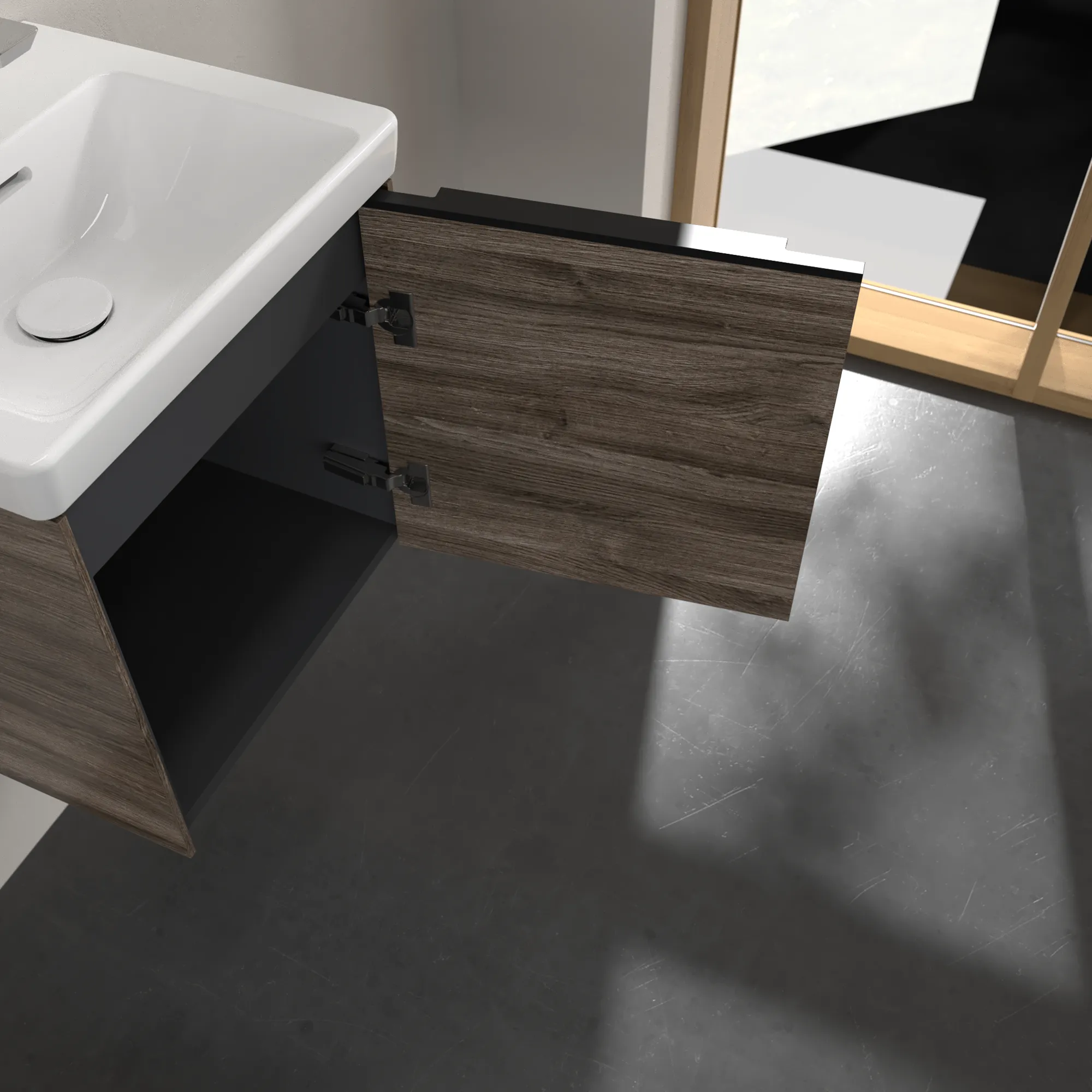 Villeroy & Boch Waschtischunterschrank mit Tür „Subway 3.0“ für Schrankwaschtisch 423 × 429 × 378 mm Stone Oak, 1 Tür, für Becken mittig, Anschlag rechts Villeroy & Boch Waschtischunterschrank mit Tür „Subway 3.0“ für Schrankwaschtisch 423 × 429 × 378 mm Stone Oak, 1 Tür, für Becken mittig, Anschlag rechts