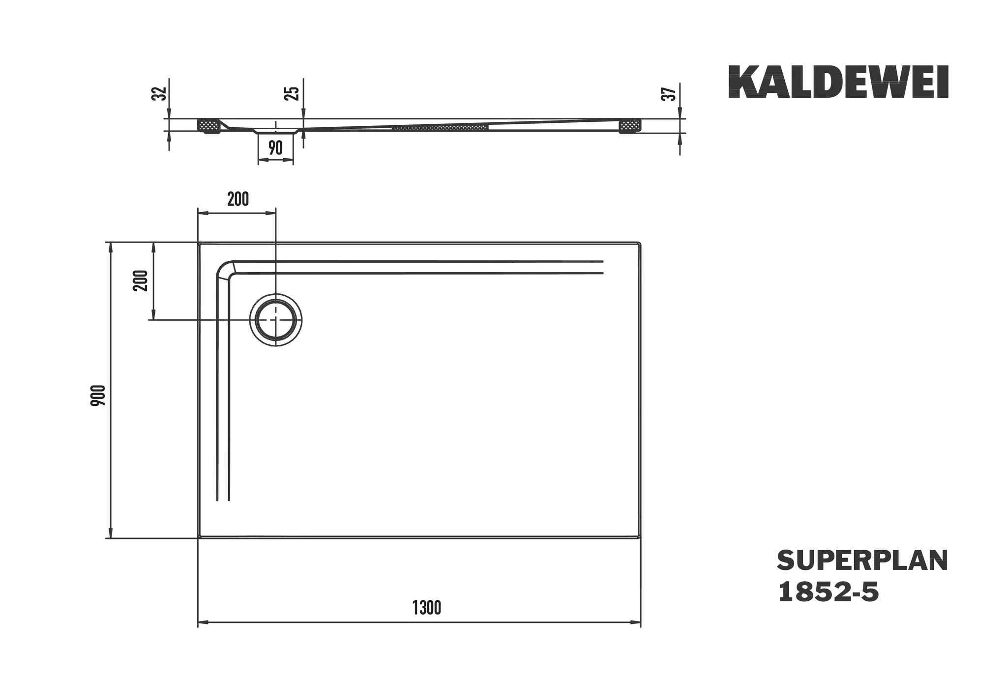 Kaldewei Duschwanne „Superplan“ 90 × 130 cm ohne Oberflächenveredelung, in warm grey 10