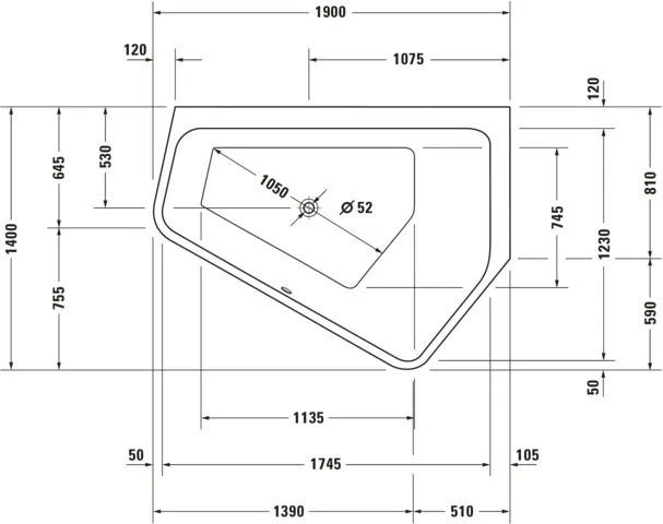 Duravit Badewanne „Paiova 5“ fünfeck 190 × 140 cm, rechts