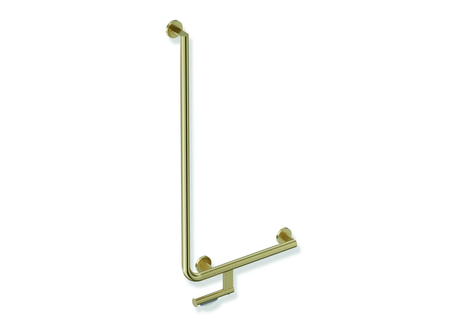 HEWI Winkelgriff mit WC-Papierrollenhalter, System 900, Edelstahl, PVD messing gebü., 32mm, 1000x500mm HEWI Winkelgriff mit WC-Papierrollenhalter, System 900, Edelstahl, PVD messing gebü., 32mm, 1000x500mm