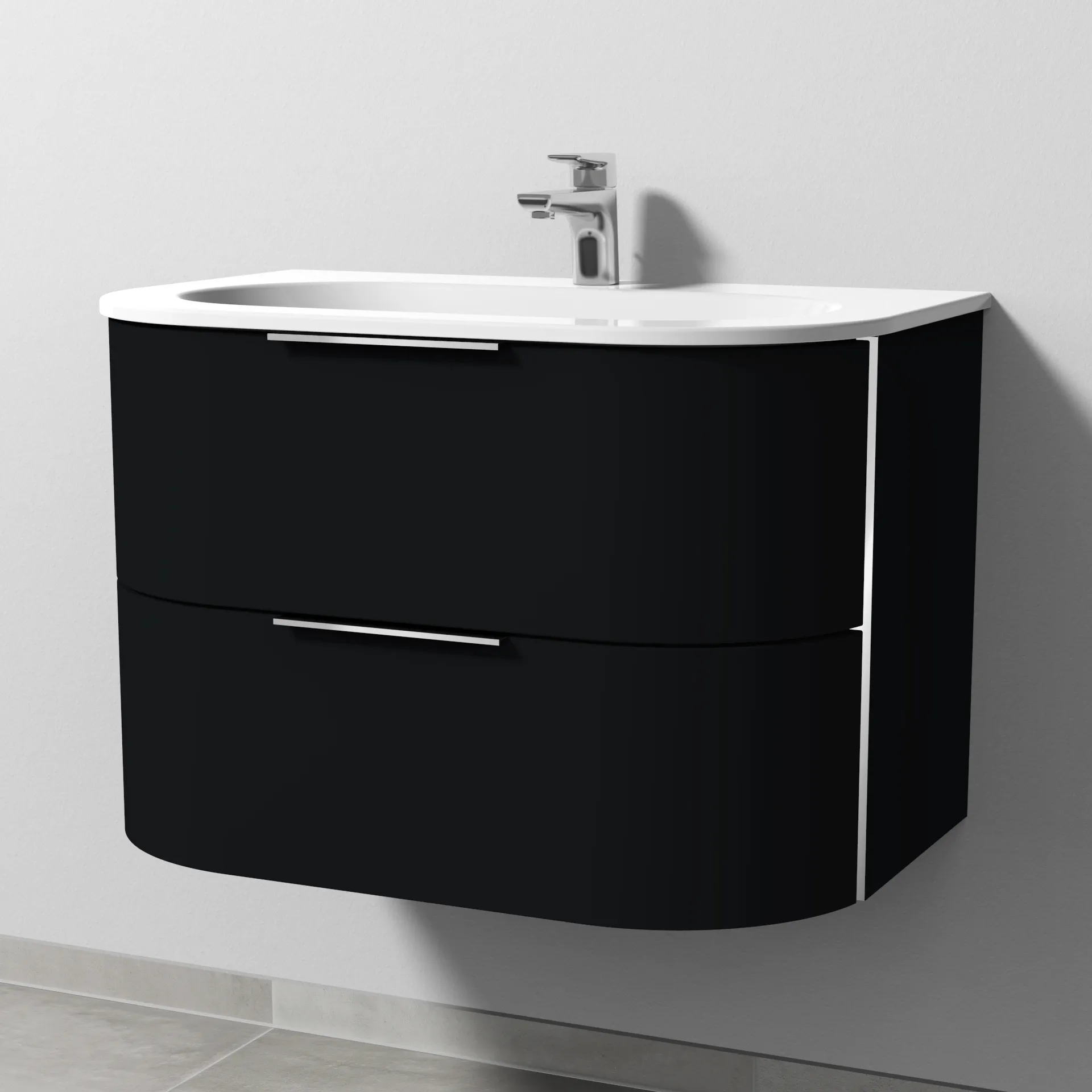 Sanipa Keramik-Waschtisch-Set mit Waschtischunterschrank „4balance“ 784 × 514 × 522 mm in Schwarz (matt), ohne Beleuchtung