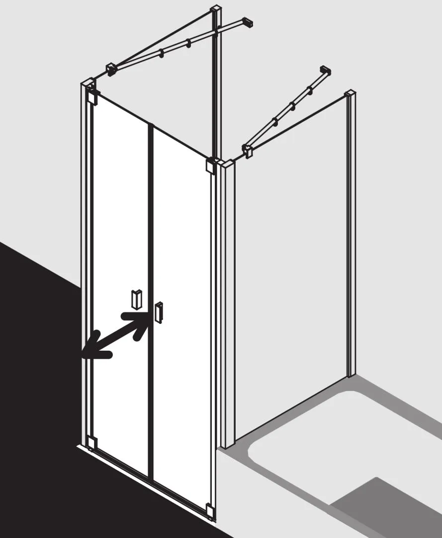Kermi Pendeltür für Nische und Ecke „RAYA“ Glas Klar, Profile Silber Mattglanz, BV: 893 - 953 mm GAK: 880 - 930 mm WE: 893 - 953 mm H: 2000 mm