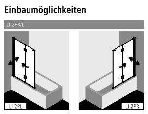 Kermi Duschabtrennung Faltwand 2-flügelig links Badewannenaufsatz „LIGA“ 150 cm Profile Silber Mattglanz,