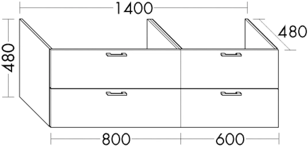 Waschtischunterschrank Sys30 von burgbad – 140 cm breit, 48 cm hoch/tief, 1 Schublade oben (300 mm), 2 Auszüge unten (350 mm)