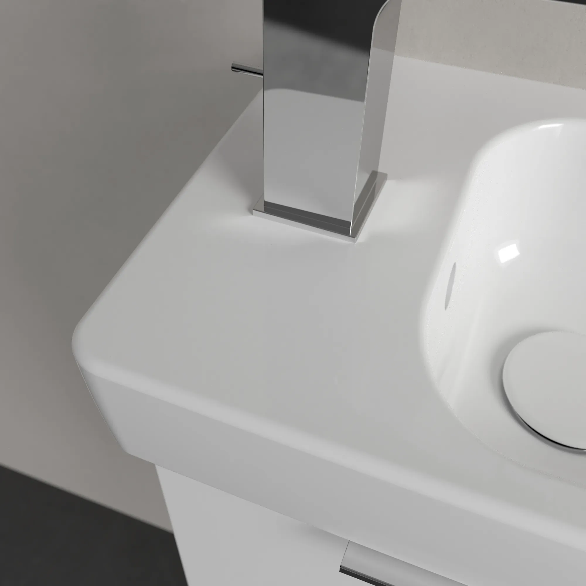 Villeroy & Boch Waschbecken „Architectura“ 480 × 275 × 138 mm, ohne Hahnlochbohrung, für Becken rechts in Weiß Alpin Villeroy & Boch Waschbecken „Architectura“ 480 × 275 × 138 mm, ohne Hahnlochbohrung, für Becken rechts in Weiß Alpin