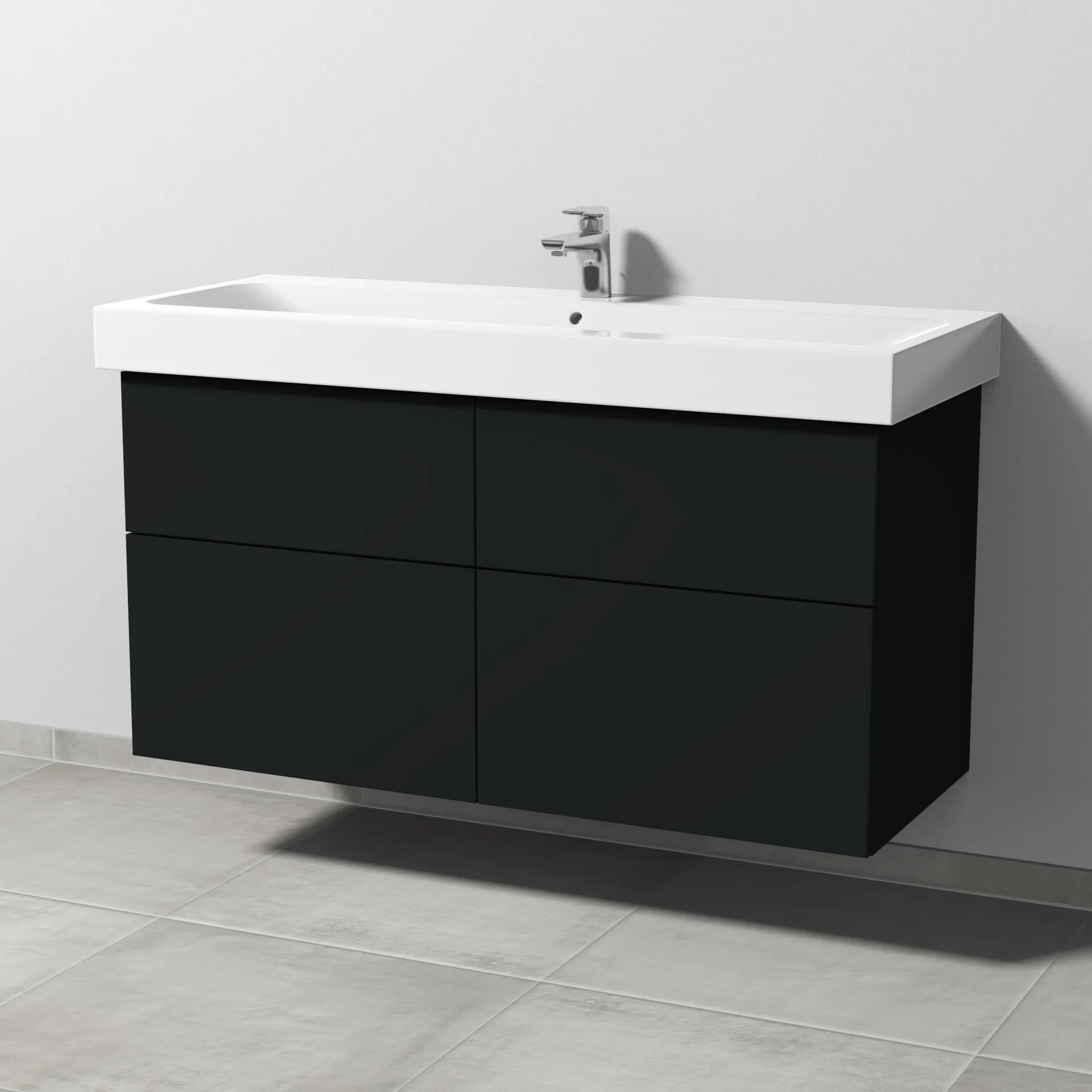 Sanipa Waschtischunterschrank „3way“ passend zu Keramik-Waschtische iCon von Geberit 1150 × 593 × 462 mm in Vulkan (matt), Becken mittig