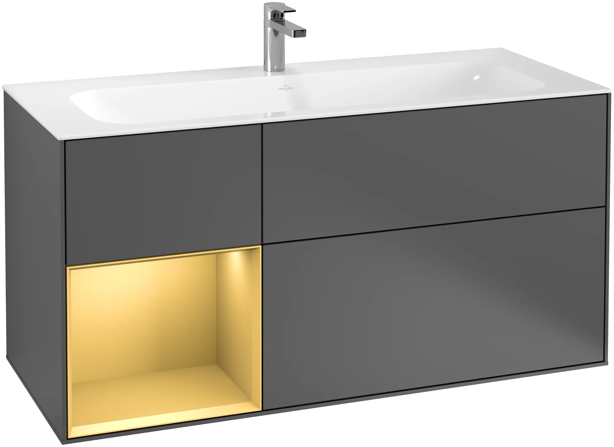Villeroy & Boch Waschbeckenunterschrank Finion F06, Anthracite Matt Lacquer / Gold Matt Lacquer, 1.196 x 591 x 498 mm, mit Beleuchtung, SoftClosing, Push-to-open, 3 Auszüge Villeroy & Boch Waschbeckenunterschrank Finion F06, Anthracite Matt Lacquer / Gold Matt Lacquer, 1.196 x 591 x 498 mm, mit Beleuchtung, SoftClosing, Push-to-open, 3 Auszüge