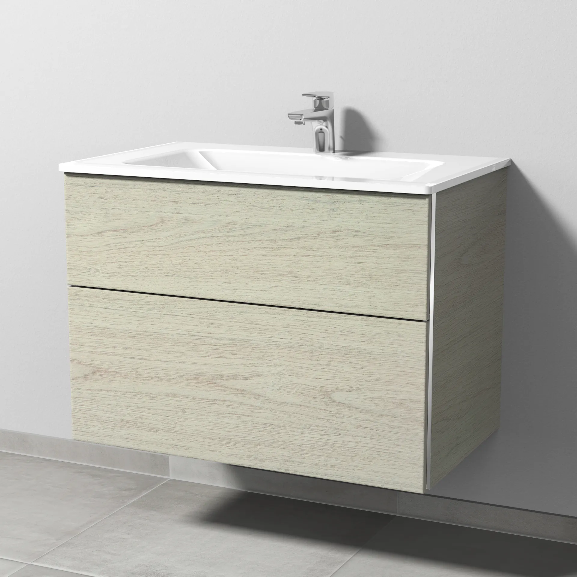 Sanipa Glas-Waschtisch-Set mit Waschtischunterschrank „3way“ 80 × 48,7 × 58,2 cm in White Oak