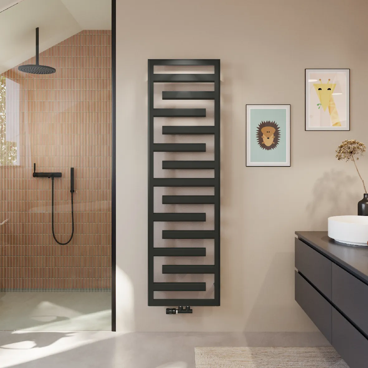 Zehnder Design-Elektroheizkörper „Tetris“ mit Heizstab IHC 50 × 122,8 cm in Dark Brown Zehnder Design-Elektroheizkörper „Tetris“ mit Heizstab IHC 50 × 122,8 cm in Dark Brown