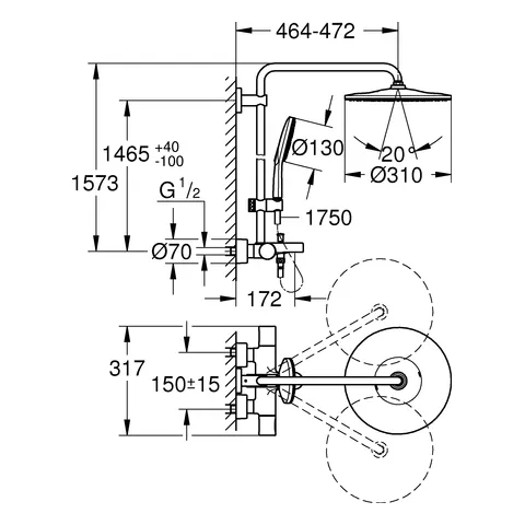 Duschsystem Rainshower SmartActive 310 26657, 450 mm Duscharm, mit Aufputz-Thermostat-Wannenbatterie, Wandmontage, Kopfbrause, Handbrause, chrom Duschsystem Rainshower SmartActive 310 26657, 450 mm Duscharm, mit Aufputz-Thermostat-Wannenbatterie, Wandmontage, Kopfbrause, Handbrause, chrom
