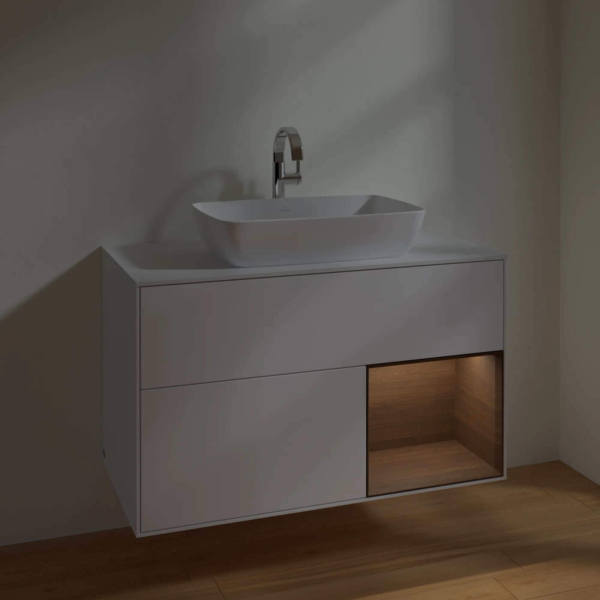 Villeroy & Boch Waschtischunterschrank „Finion“ für Schrankwaschtisch 1000 × 603 × 501 mm White Matt Lacquer, für Becken mittig, mit Hahnlochbohrung