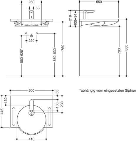 Set-Waschtisch und Armatur 60 × 55 × 10 cm