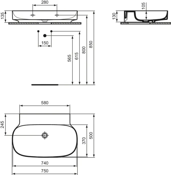Waschbecken „Linda-X“ 75 × 50 × 13,5 cm in Weiß Waschbecken „Linda-X“ 75 × 50 × 13,5 cm in Weiß