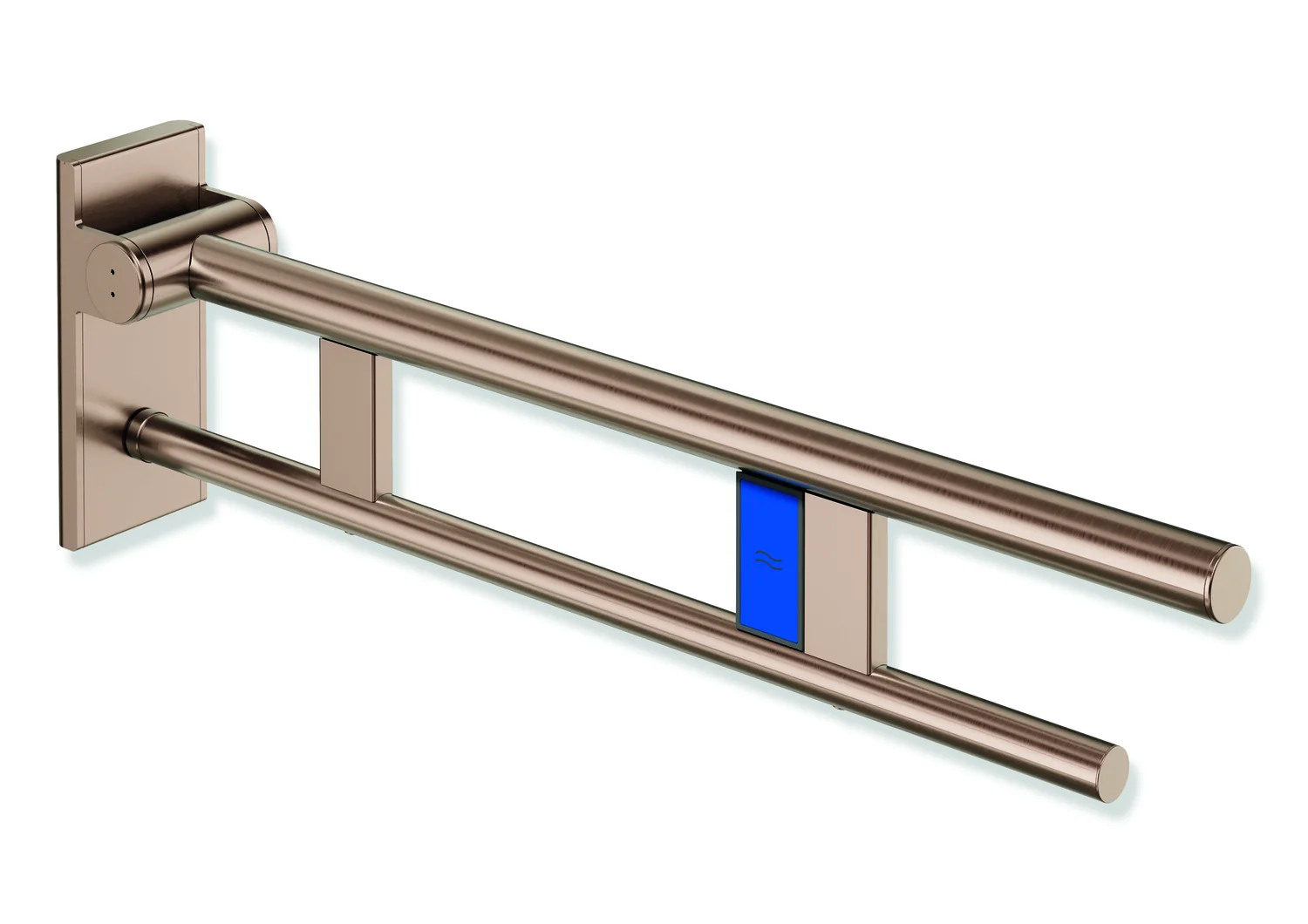 HEWI Mobiler Stützklappgriff Duo System 900, Design A, PVD Kupfer gebürstet, Ausladung 700 mm, Funk-Spülauslösung, links HEWI Mobiler Stützklappgriff Duo System 900, Design A, PVD Kupfer gebürstet, Ausladung 700 mm, Funk-Spülauslösung, links