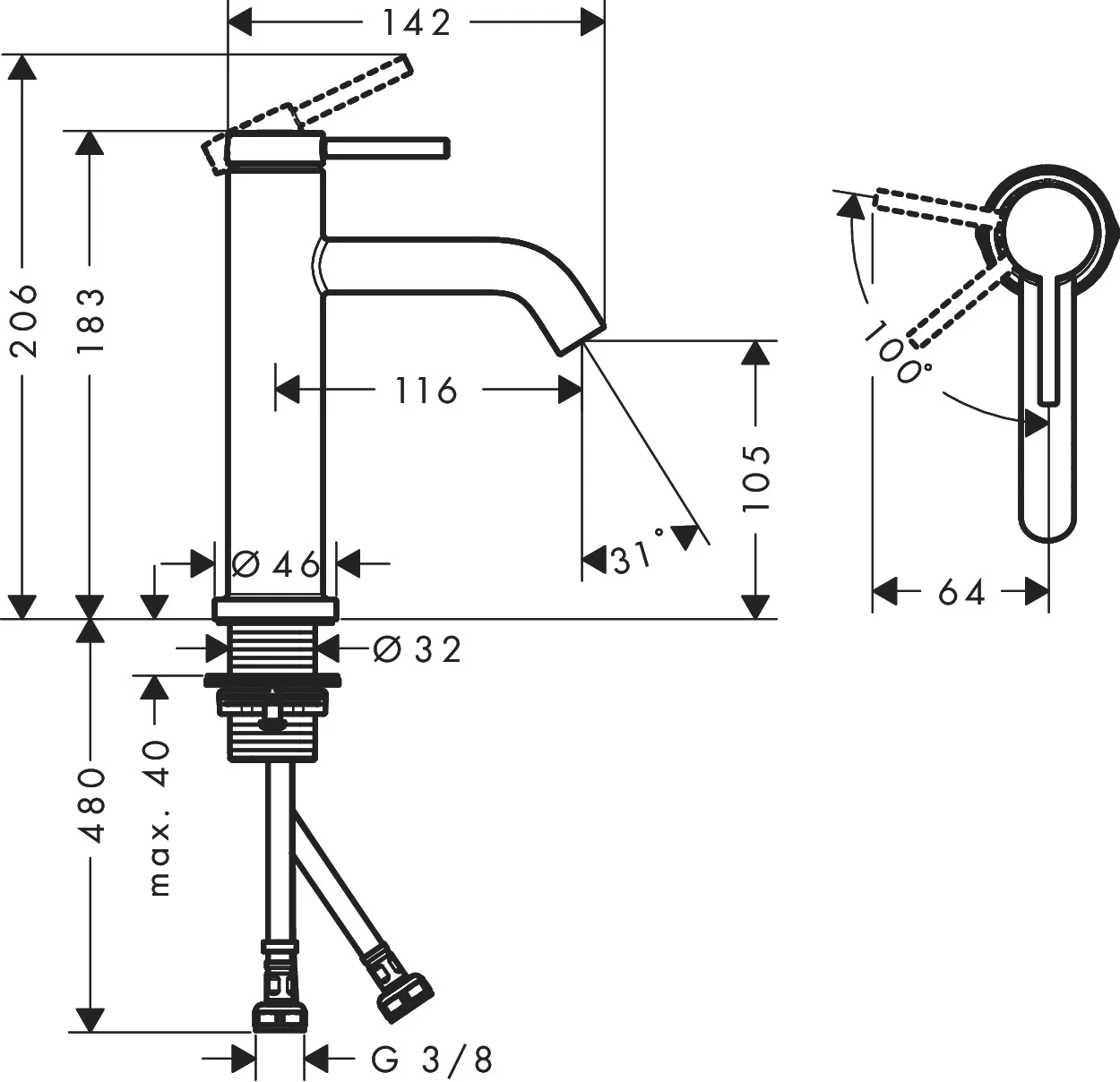 Hansgrohe Tecturis S Einhebel-Waschtischmischer 110 CoolStart, Brushed Bronze, Ausladung 116 mm, Auslaufhöhe 105 mm Hansgrohe Tecturis S Einhebel-Waschtischmischer 110 CoolStart, Brushed Bronze, Ausladung 116 mm, Auslaufhöhe 105 mm