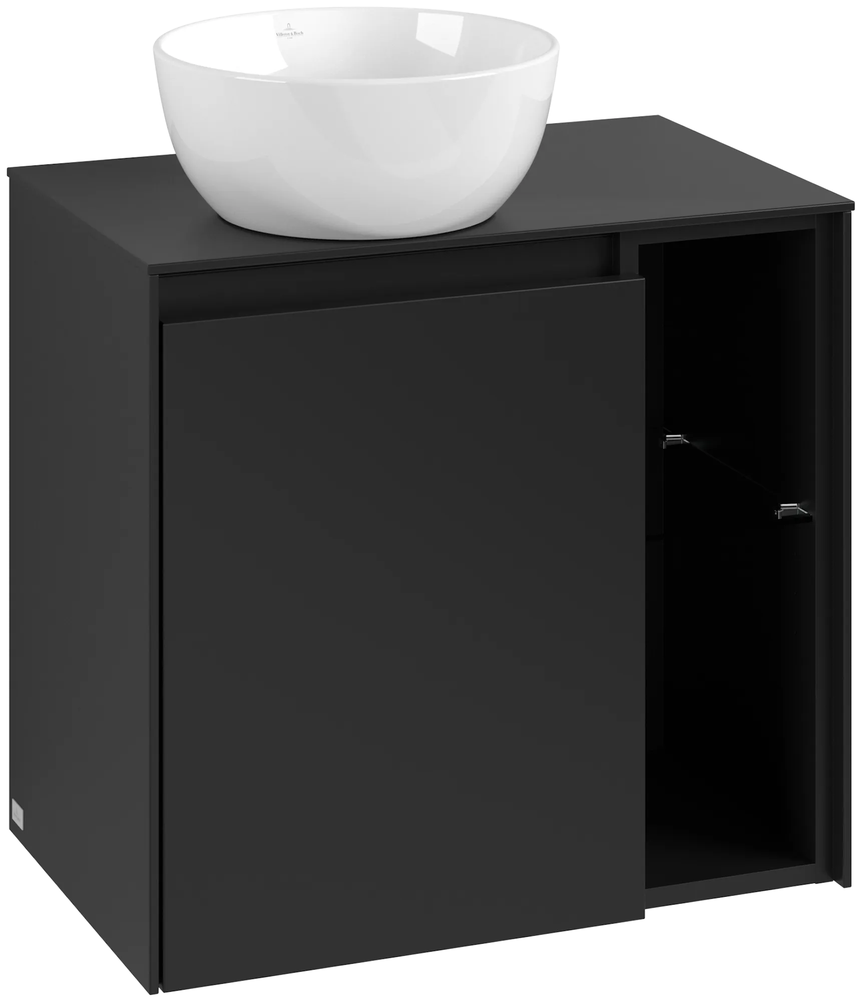 Villeroy & Boch Waschtischunterschrank „Collaro“ 600 × 548 × 380 mm Volcano Black, für Becken links, Anschlag links, mit Beleuchtung Villeroy & Boch Waschtischunterschrank „Collaro“ 600 × 548 × 380 mm Volcano Black, für Becken links, Anschlag links, mit Beleuchtung