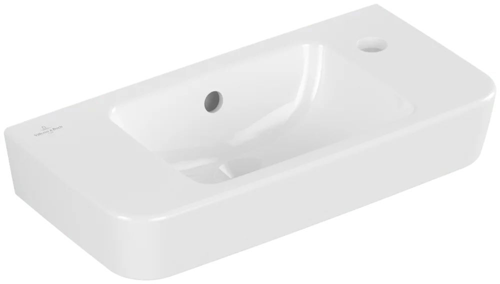 Villeroy & Boch Handwaschbecken O.novo Compact, Eckig, Weiß Alpin, 500x250x145 mm, 1-Loch Armatur