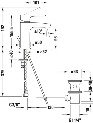 B.1 Einhebel-Waschtischmischer S mit Zugstange,Höhe 155,5 Auslauf101 mm