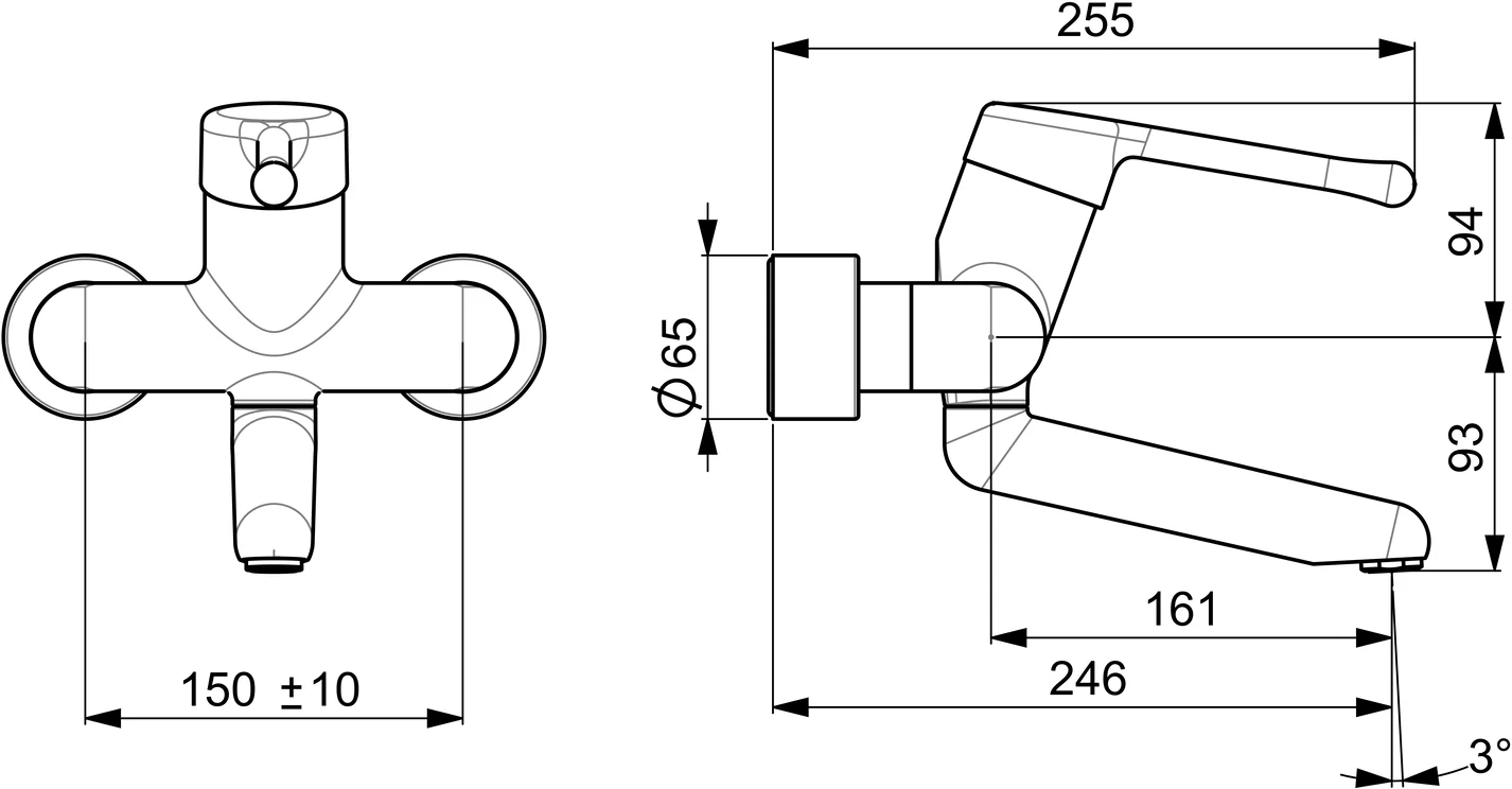 HansaMEDIPRO Einhebelmischer Waschtischbatterie 0255, lang Ausladung 246 mm DN15 Chrom