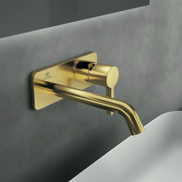 Ideal Standard Wand-Waschtischarmatur Joy, Brushed Gold, Ausladung 180 mm, Unterputz-Bausatz