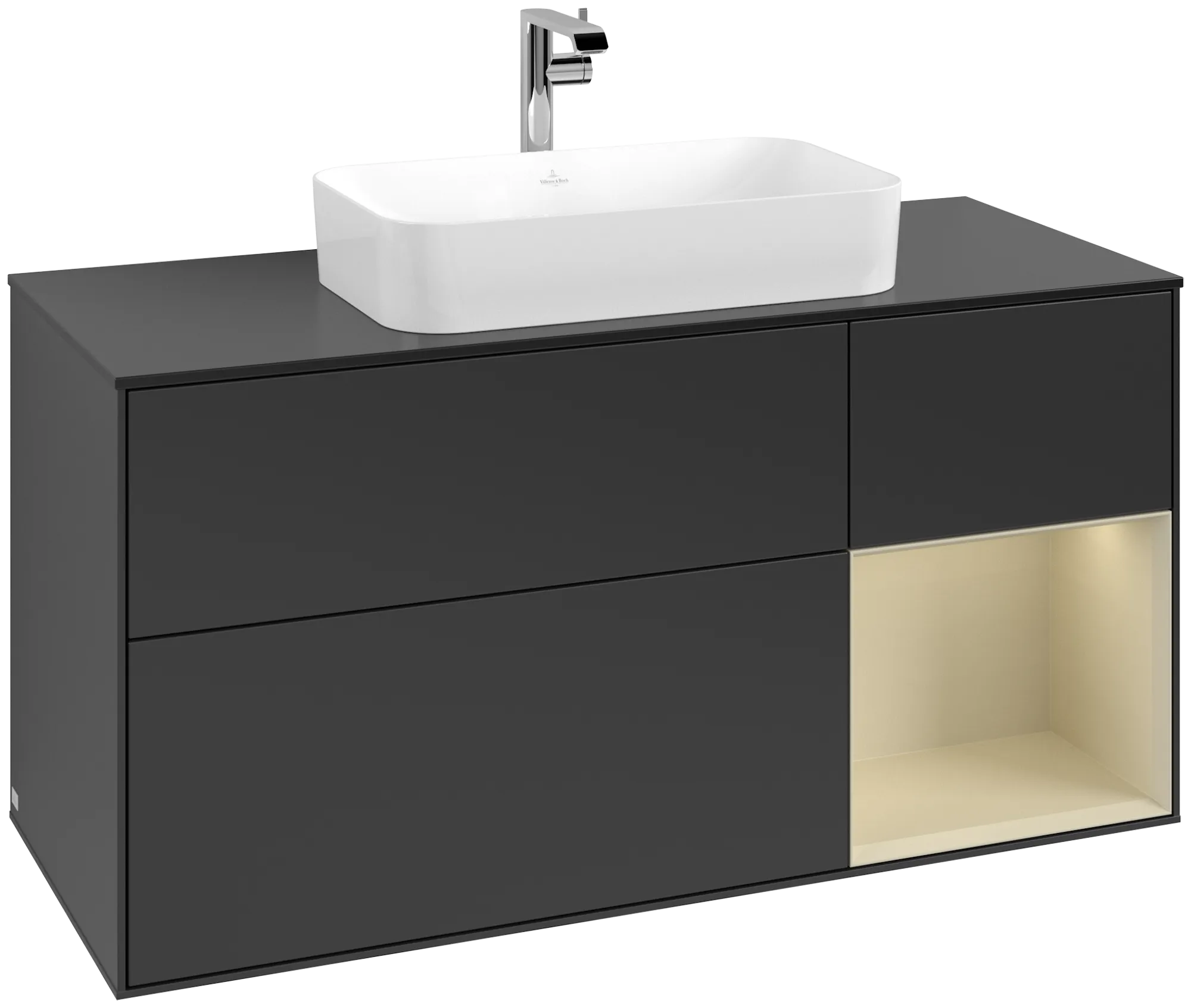 Villeroy & Boch Waschtischunterschrank „Finion“ für Schrankwaschtisch 1200 × 603 × 501 mm Black Matt Lacquer, mit Hahnlochbohrung, für Becken mittig