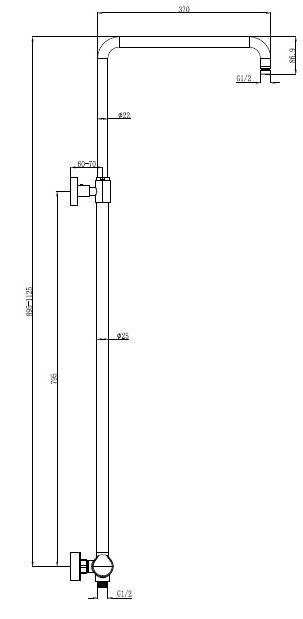 Standbrausegarnitur-Set AqvaShower bestehend aus: - Thermostat-Brause-Armatur - Standbrausegarnitur - Brausebogen 90° × 90° - Kopfbrause 300 mm, rund - Stabhandbrause, rund - Brauseschlauch 1600mm × 1/2″ × 1/2″, 1 Konus - mattschwarz