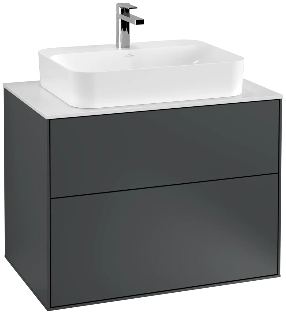 Villeroy & Boch Finion Waschbeckenunterschrank F34, 800x603x501mm, Midnight Blue Matt / Glass White Matt Villeroy & Boch Finion Waschbeckenunterschrank F34, 800x603x501mm, Midnight Blue Matt / Glass White Matt