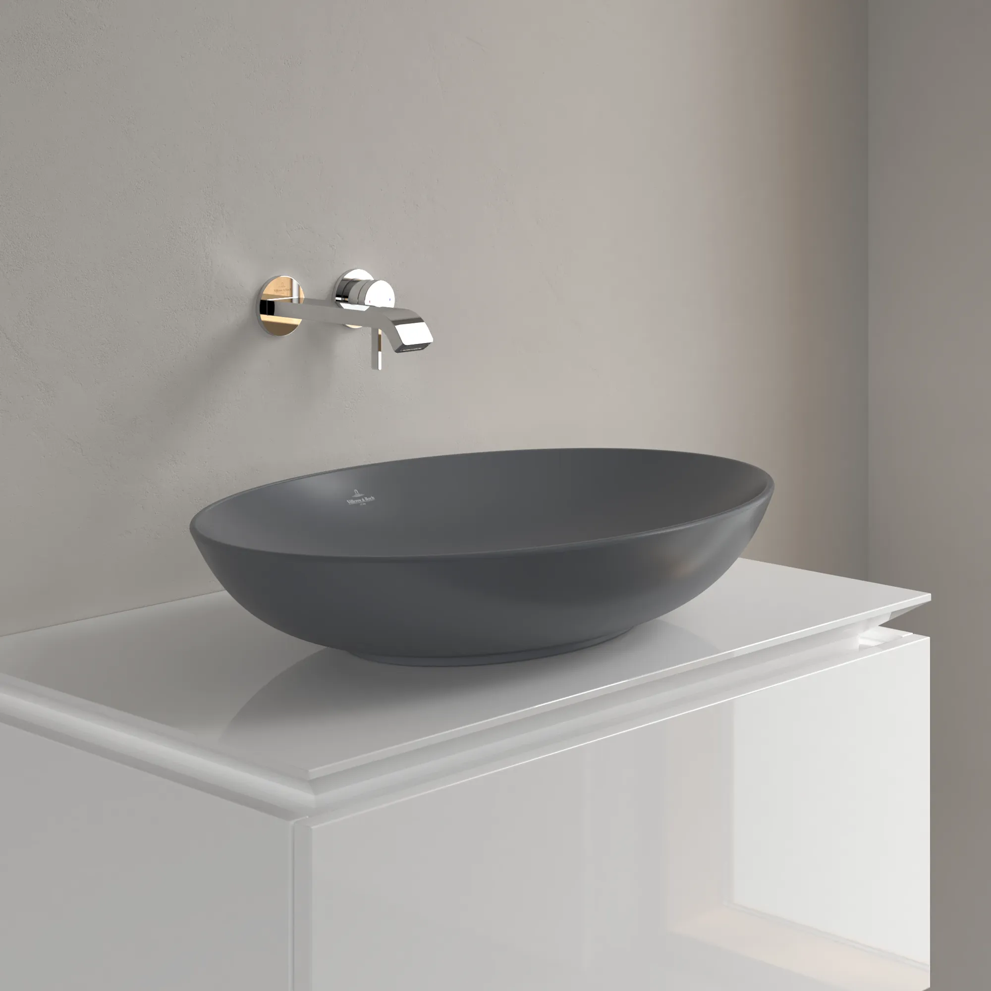 Villeroy & Boch Aufsatzwaschtisch aus TitanCeram „Loop & Friends“ 620 × 420 × 150 mm, ohne Hahnlochbohrung in Graphite