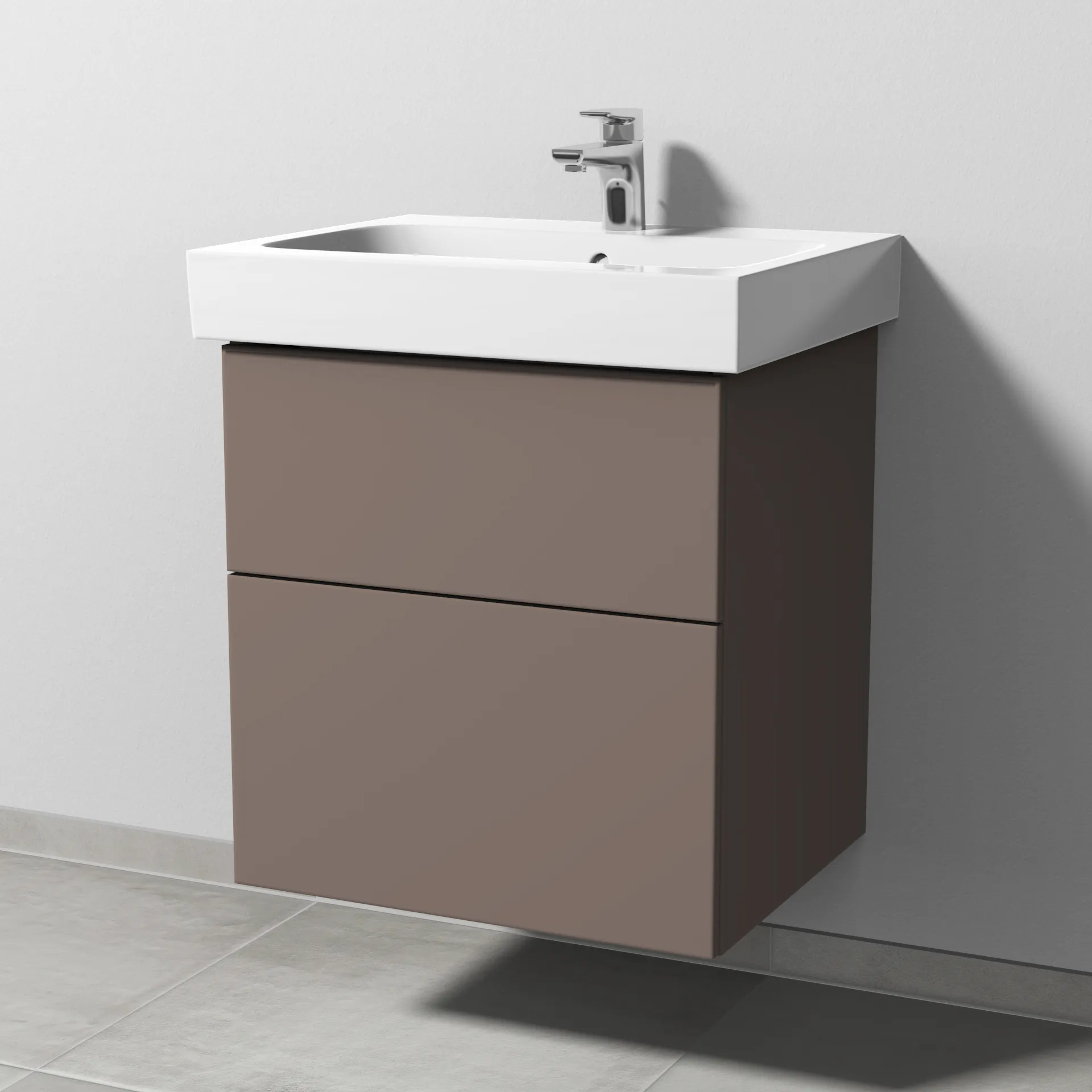 Sanipa Waschtischunterschrank „3way“ passend zu Keramik-Waschtische iCon von Geberit 550 × 593 × 462 mm in Taupe (matt), Becken mittig