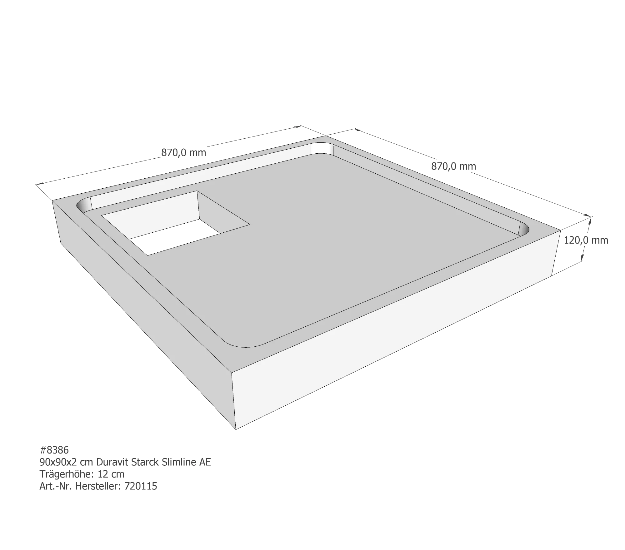 Duschwannenträger für Duravit Starck Slimline 90 × 90 × 2 cm