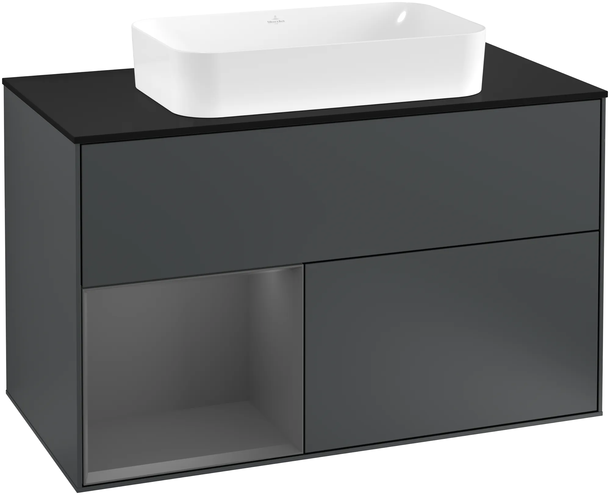 Villeroy & Boch Finion Waschbeckenunterschrank F24, 1000 x 603 x 501 mm, Midnight Blue Matt Lacquer / Anthracite Matt Lacquer / Glass Black Matt