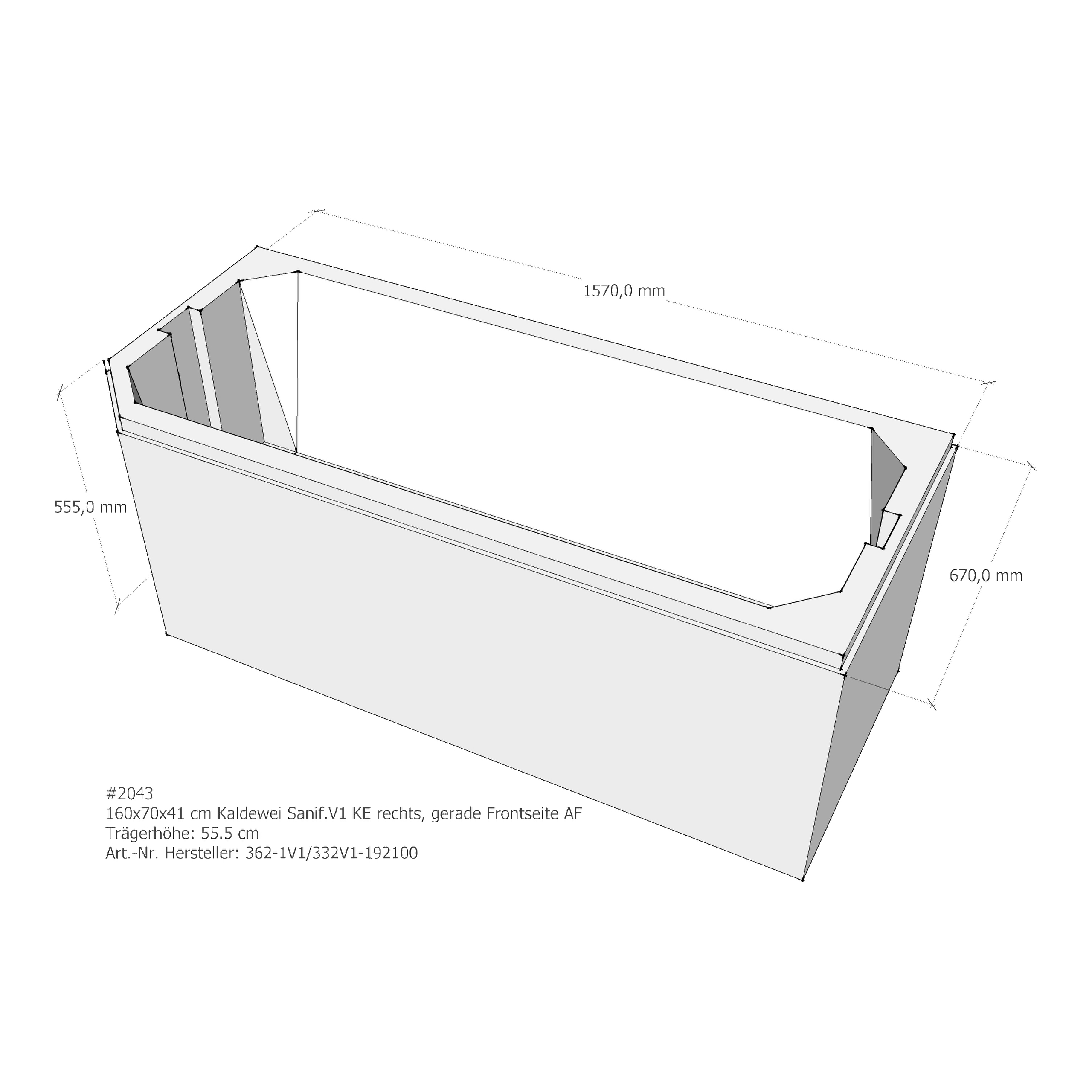 Badewannenträger für Kaldewei Saniform V1 KE rechts 160 × 70 × 41 cm