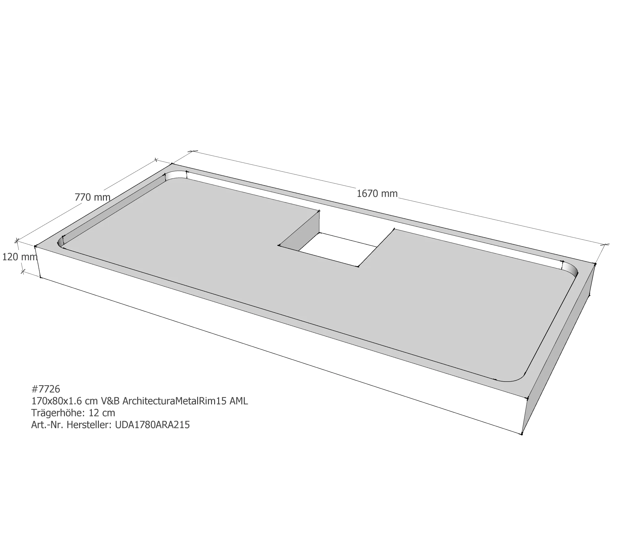 Duschwannenträger für Villeroy & Boch Architectura MetalRim 170 × 80 × 1,6 cm Breite: 80 cm / Länge: 170 cm