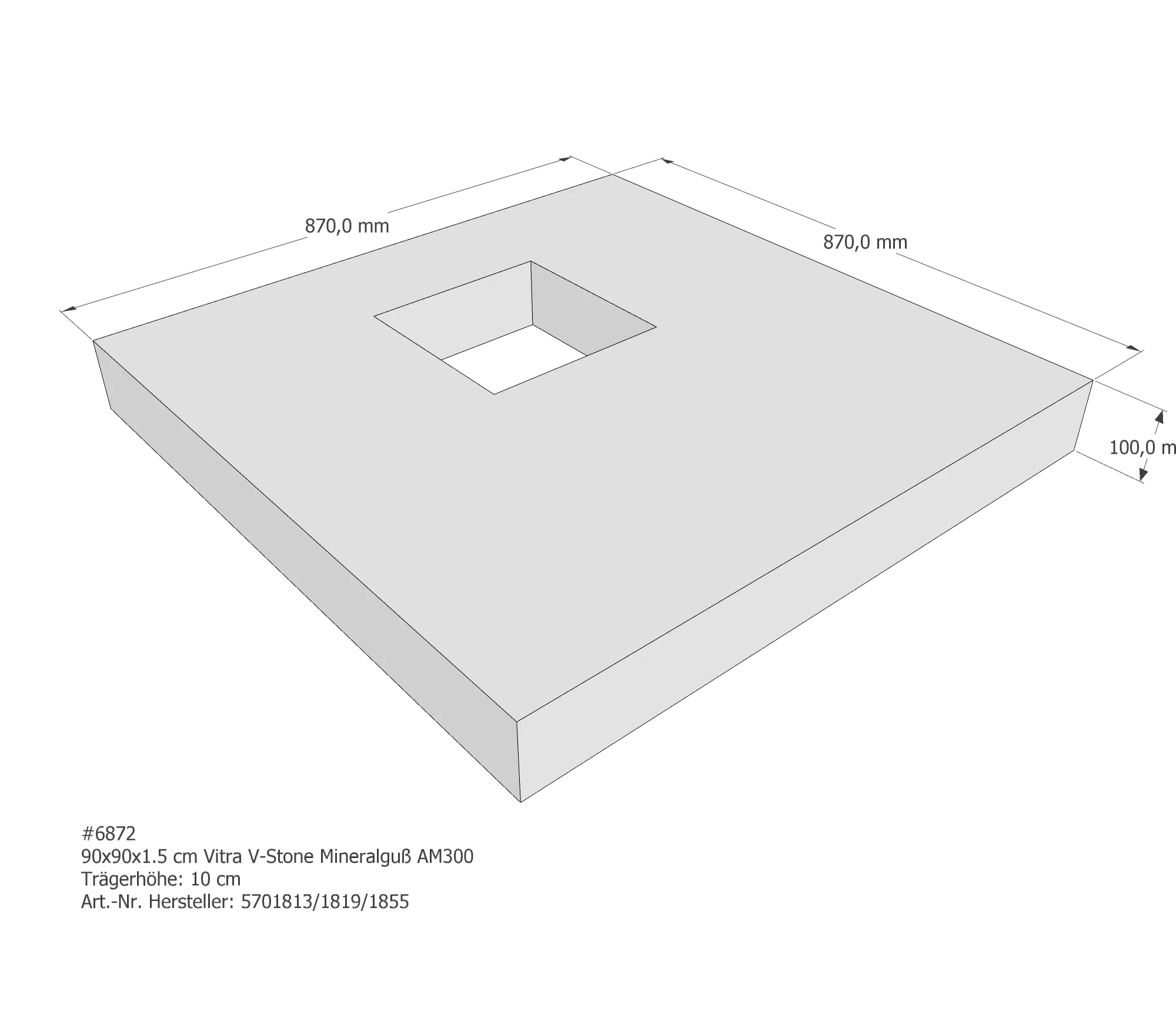 Duschwannenträger für VitrA V-Stone 90 × 90 × 1,5 cm Duschwannenträger für VitrA V-Stone 90 × 90 × 1,5 cm