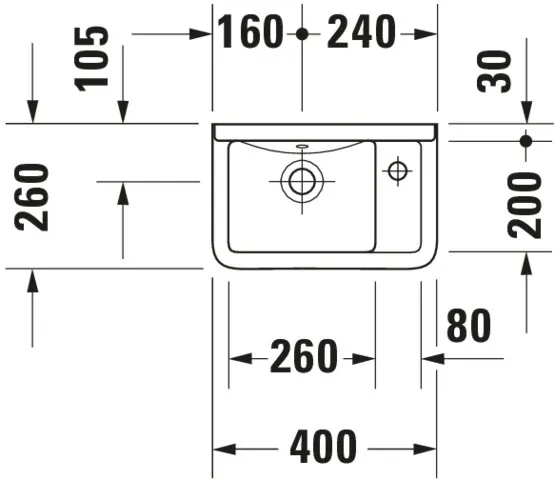 Wandwaschtisch „Starck 3“, mit Überlauf, Hahnlochposition rechts