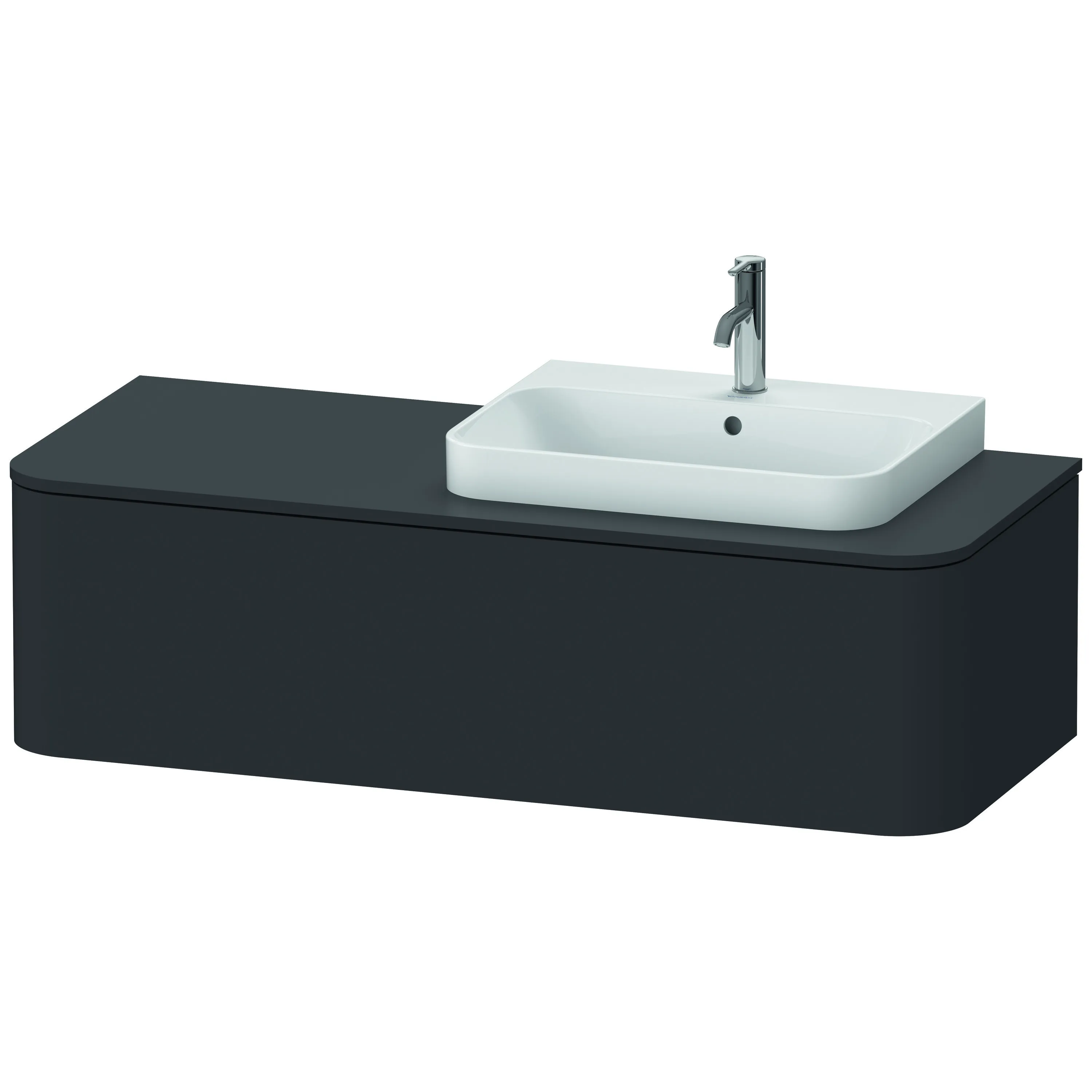 Duravit Waschtischunterschrank wandhängend „Happy D.2 Plus“ 130 × 35,4 × 55 cm Graphit Supermatt, rechts