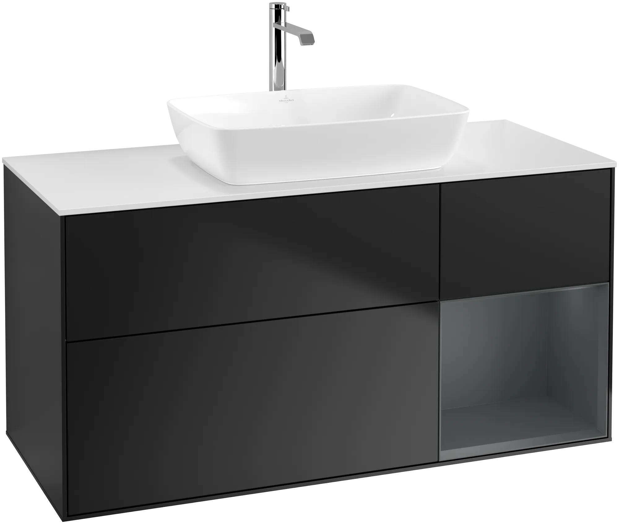 Villeroy & Boch Waschbeckenunterschrank Finion F83, 1200x603x501mm, Black Matt Lacquer / Midnight Blue Matt Lacquer / Glass White Matt