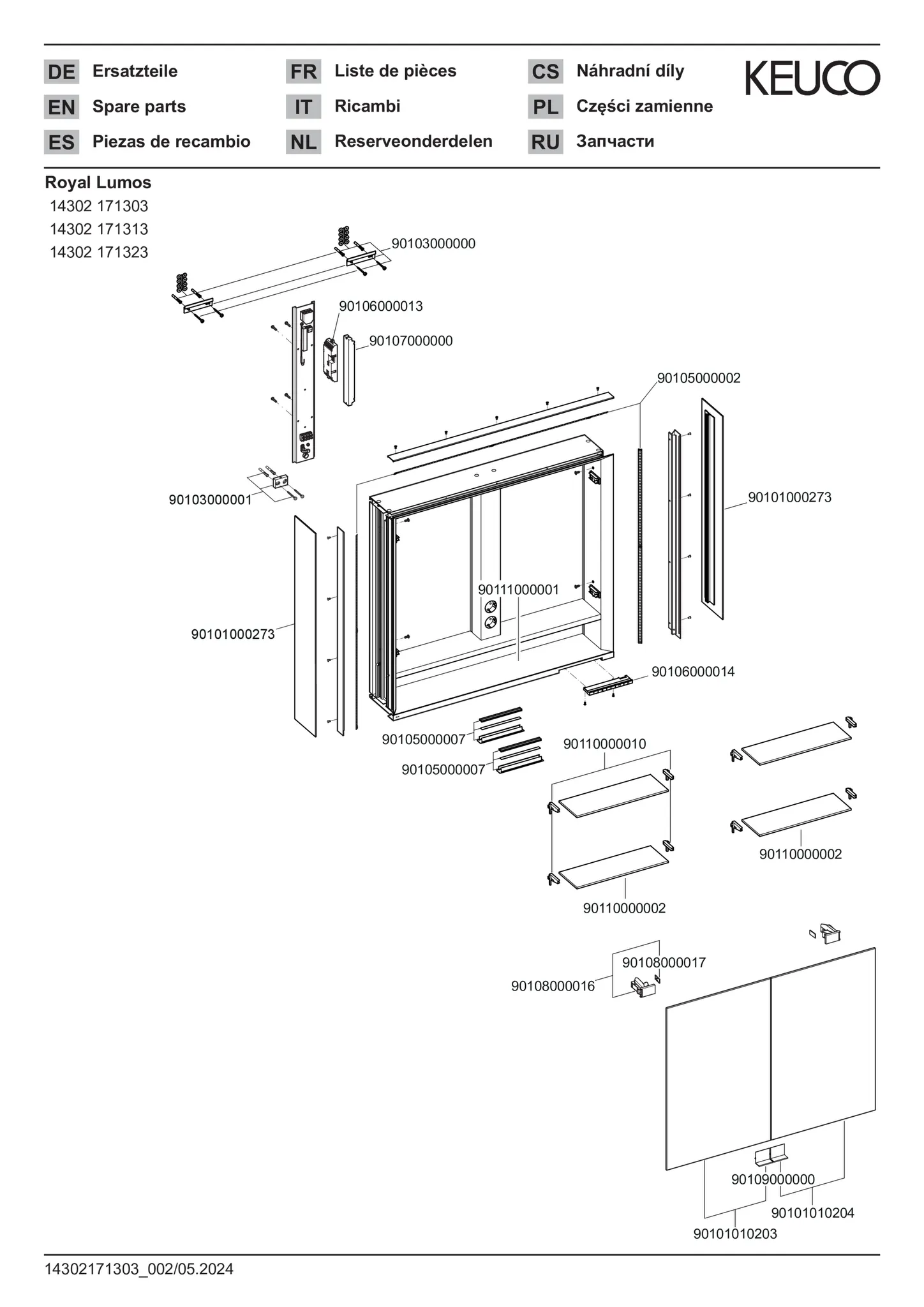 KEUCO Wandvorbau Spiegelschrank mit offenem Ablagefach „Royal Lumos“ 800 × 735 × 165 mm in Silber (eloxiert)