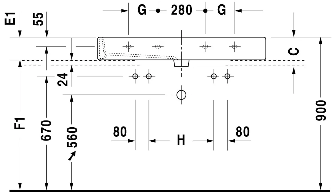 Wandwaschtisch „Vero“, mit Überlauf, Hahnlochposition mittig Wandwaschtisch „Vero“, mit Überlauf, Hahnlochposition mittig
