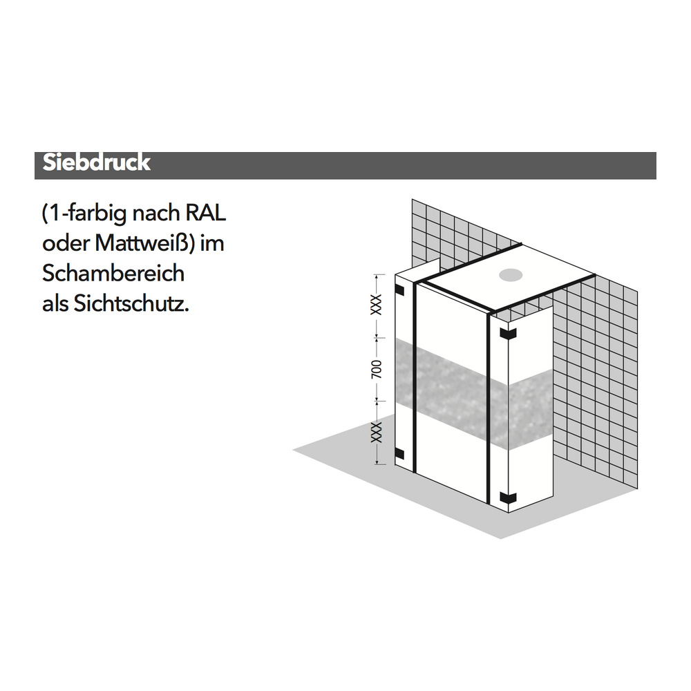 Sprinz Seitenwand Walk-In Freistehende Scheibe inkl. 2 Haltestangen „Inloop“ rahmenlos für #Türbreite#, B: 1000 mm H: 2100 mm T: 8 mm