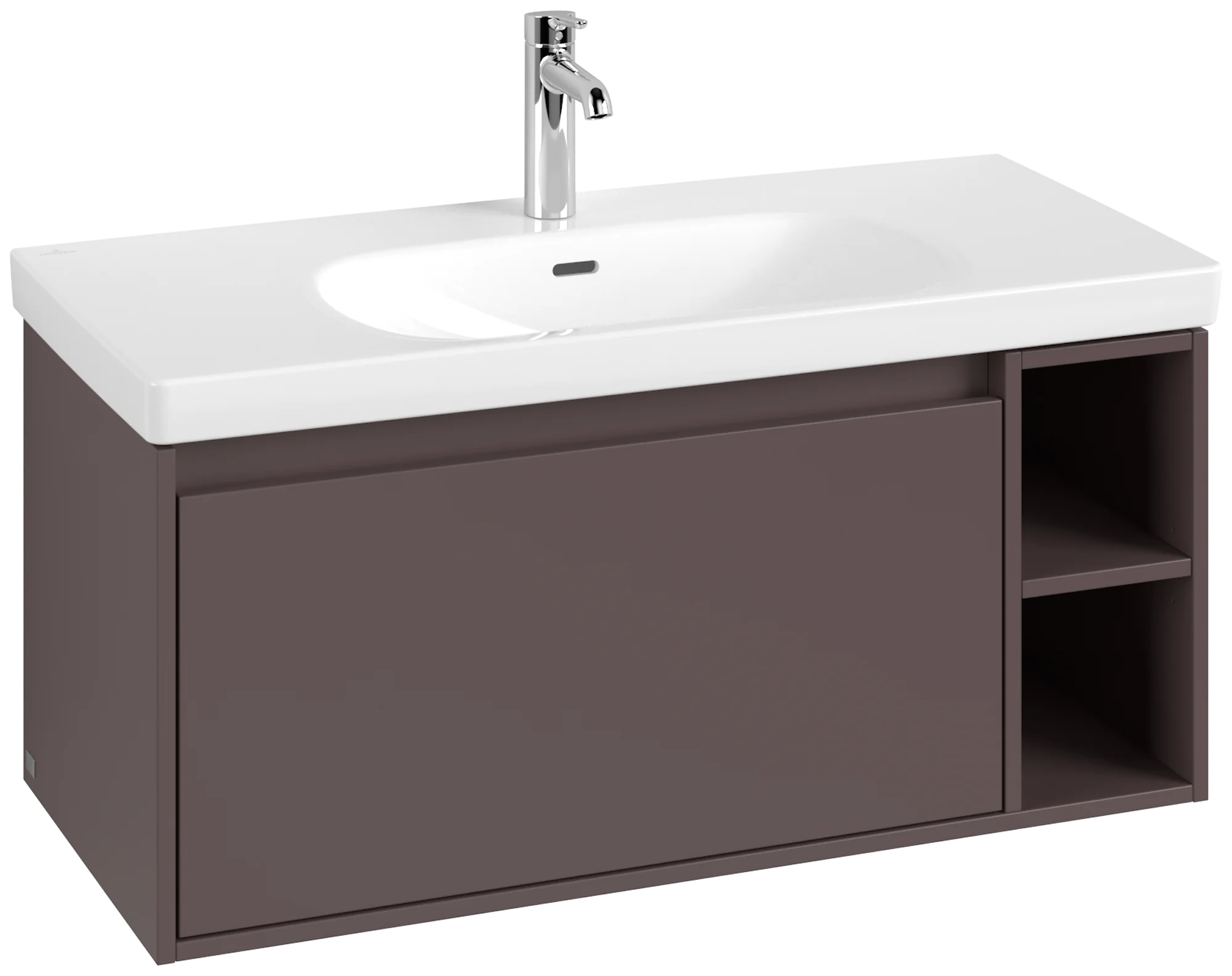 Villeroy & Boch Waschbeckenunterschrank Skyla C79100, Eckig Dark Berry, 972x436x439mm, 436mm Höhe, mittige Wanneneinbauposition, 1 Auszug mit Antirutsch-Boden, 1 offenes Fach rechts Villeroy & Boch Waschbeckenunterschrank Skyla C79100, Eckig Dark Berry, 972x436x439mm, 436mm Höhe, mittige Wanneneinbauposition, 1 Auszug mit Antirutsch-Boden, 1 offenes Fach rechts