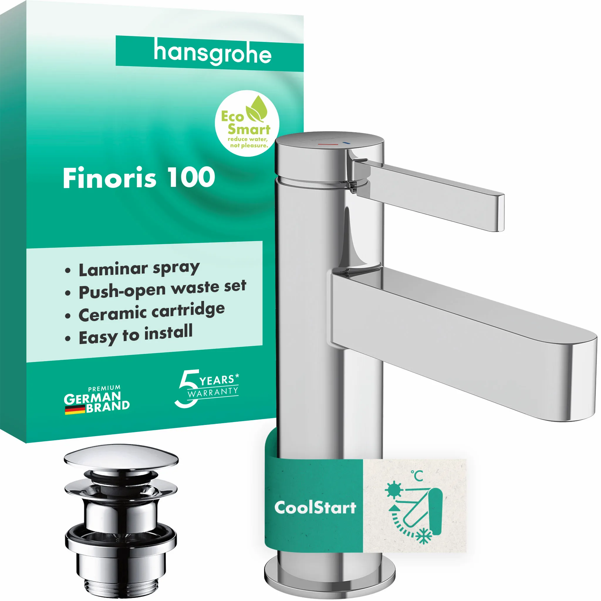 Hansgrohe Finoris Einhebel-Waschtischmischer 100 CoolStart mit Push-Open Ablaufgarnitur, Chrom Hansgrohe Finoris Einhebel-Waschtischmischer 100 CoolStart mit Push-Open Ablaufgarnitur, Chrom