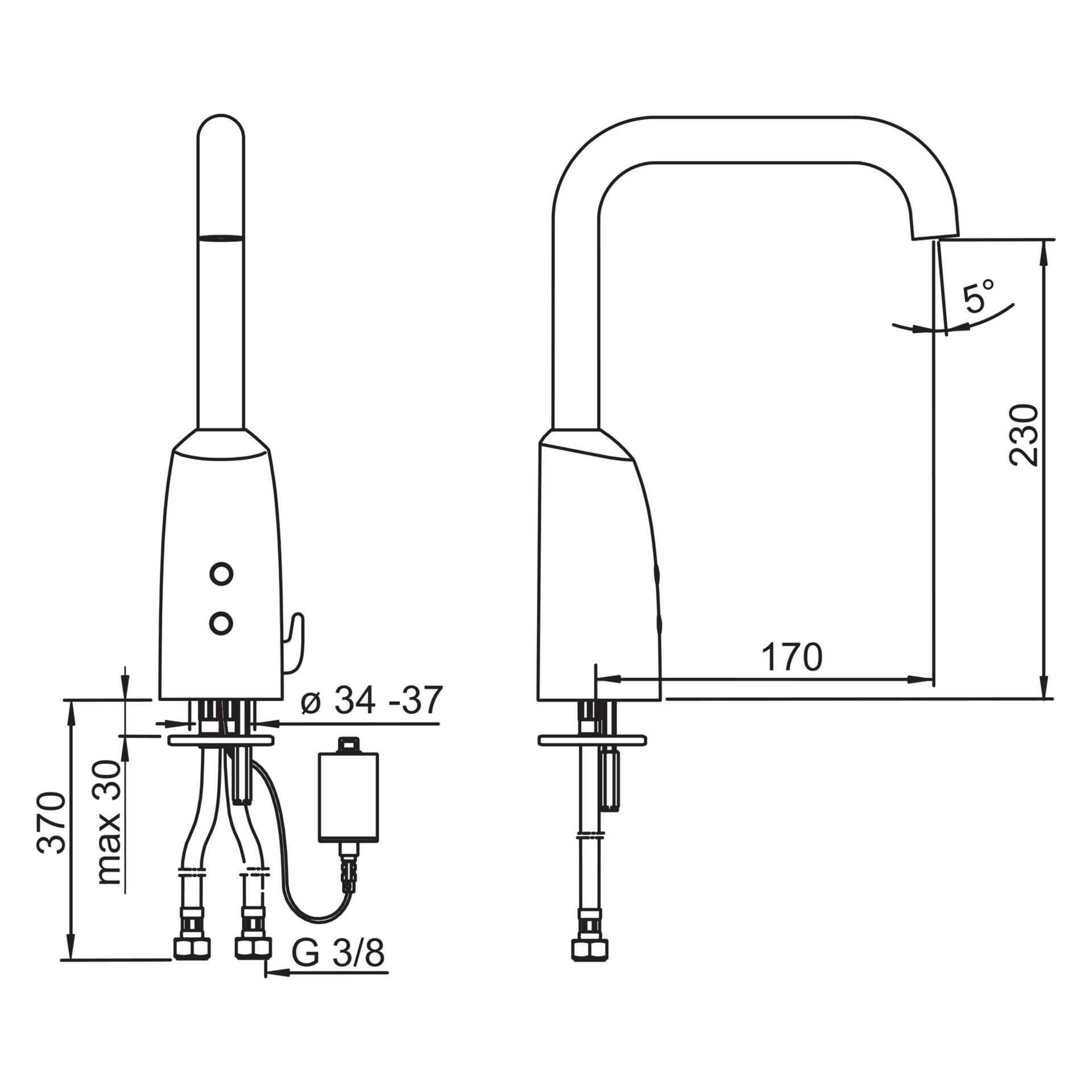 Hansa Waschtischarmatur, elektronisch „Electra“ Ausladung 170 mm in Chrom Hansa Waschtischarmatur, elektronisch „Electra“ Ausladung 170 mm in Chrom
