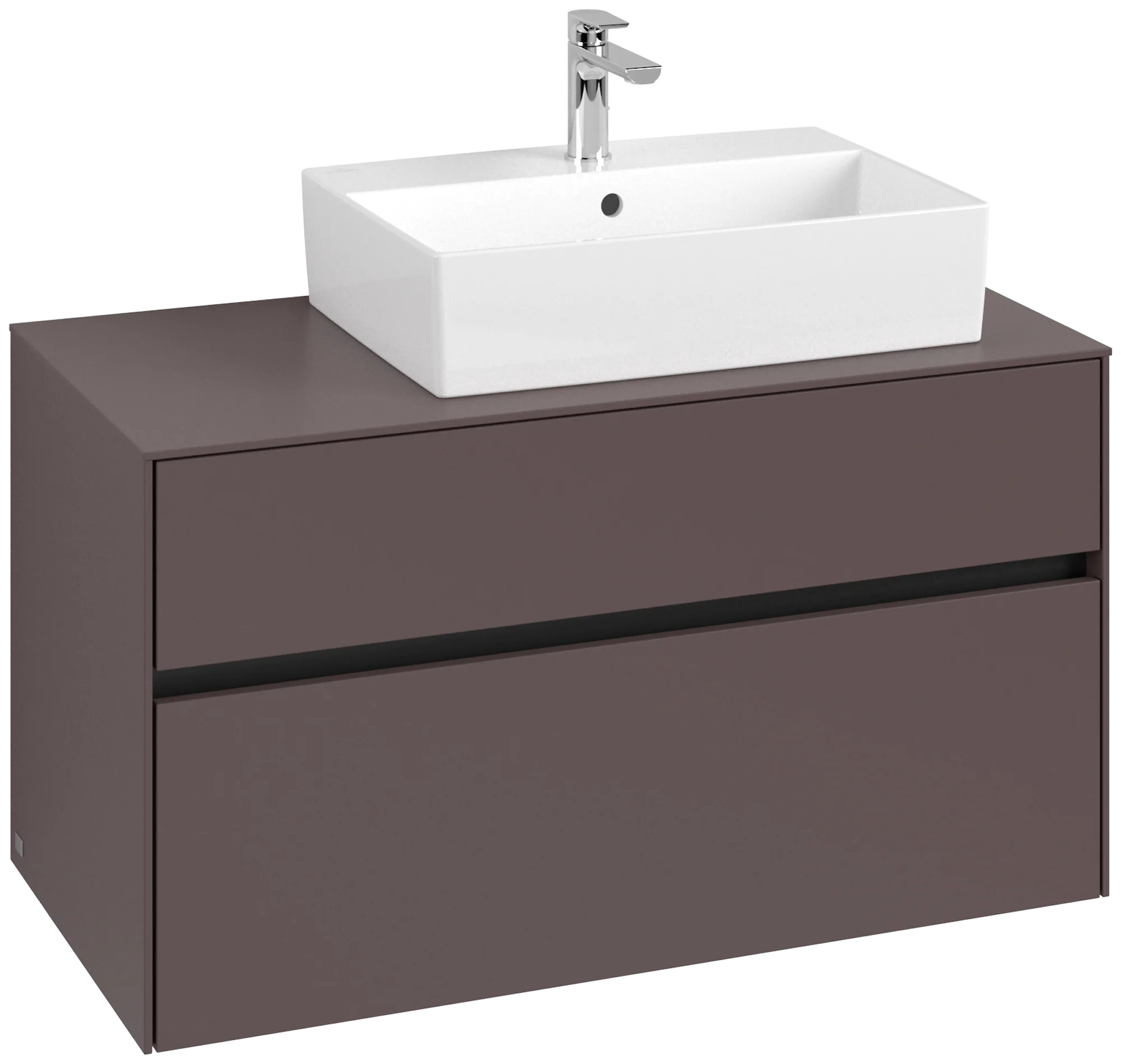Villeroy & Boch Waschbeckenunterschrank Collaro C127B0, Eckig Dark Berry, 1000x548x500 mm, mit Beleuchtung und SoftClosing, 1 Waschbecken rechts